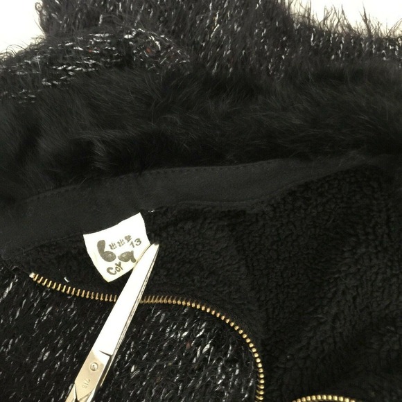 Vtg Designer Sweater Sz XS Fleece Lined Rabbit Fur Smily Face Applique Collared - Picture 3 of 6